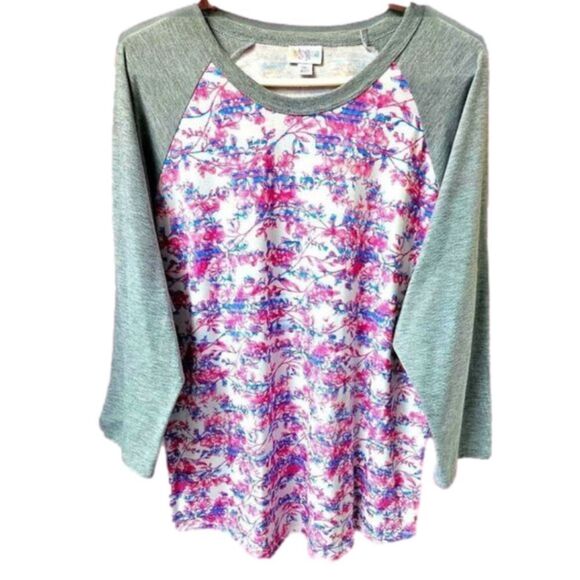 NWOT LULAROE Plus Size Floral Striped Long sleeve Tee. - Picture 2 of 11